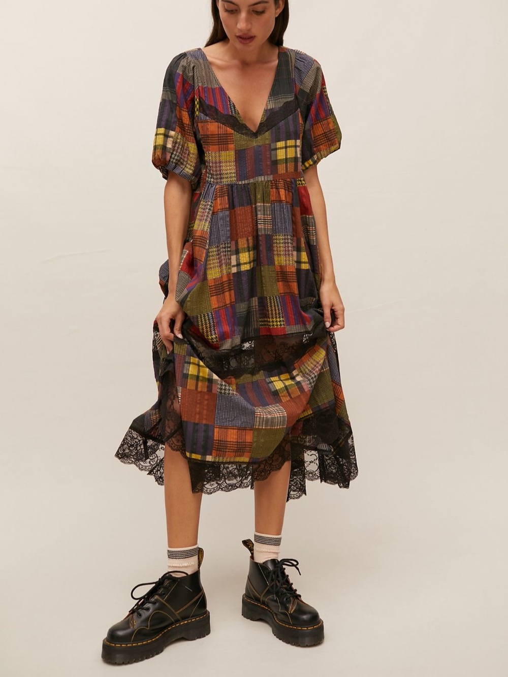 urban outfitters ‘tyler patchwork midi dress’